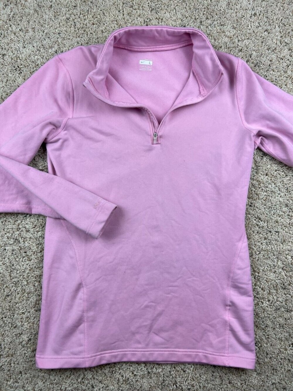 NIKE Girls Pullover 1/4 Zip Size Large (12/14) Pink Fleece Inside Soft L/S